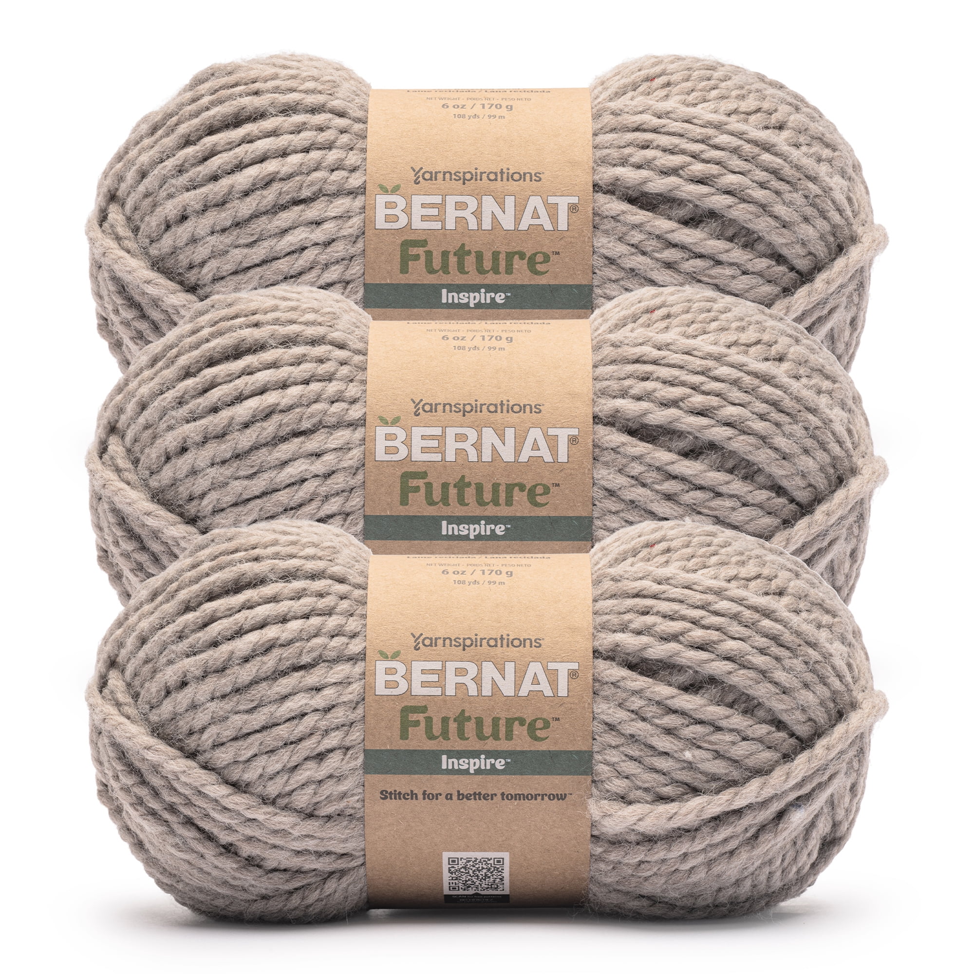 Bernat® Future Recycled Wool™ #6 Super Bulky Blend Yarn, Cloudy Day 6oz/170g 108 Yards (3 Pack)