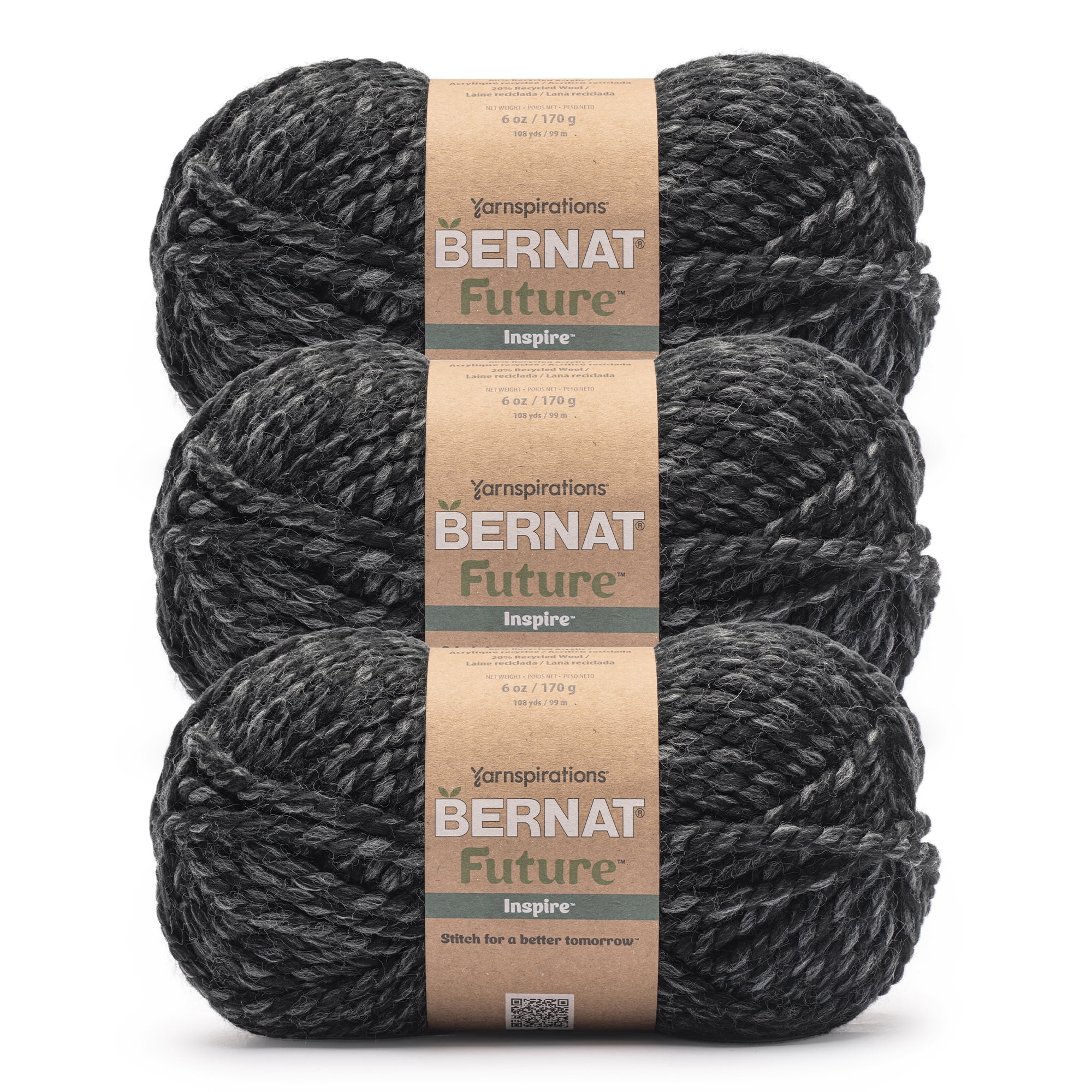 Bernat® Future Recycled Wool™ #6 Super Bulky Blend Yarn, Night Owl 6oz/170g 108 Yards (3 Pack)