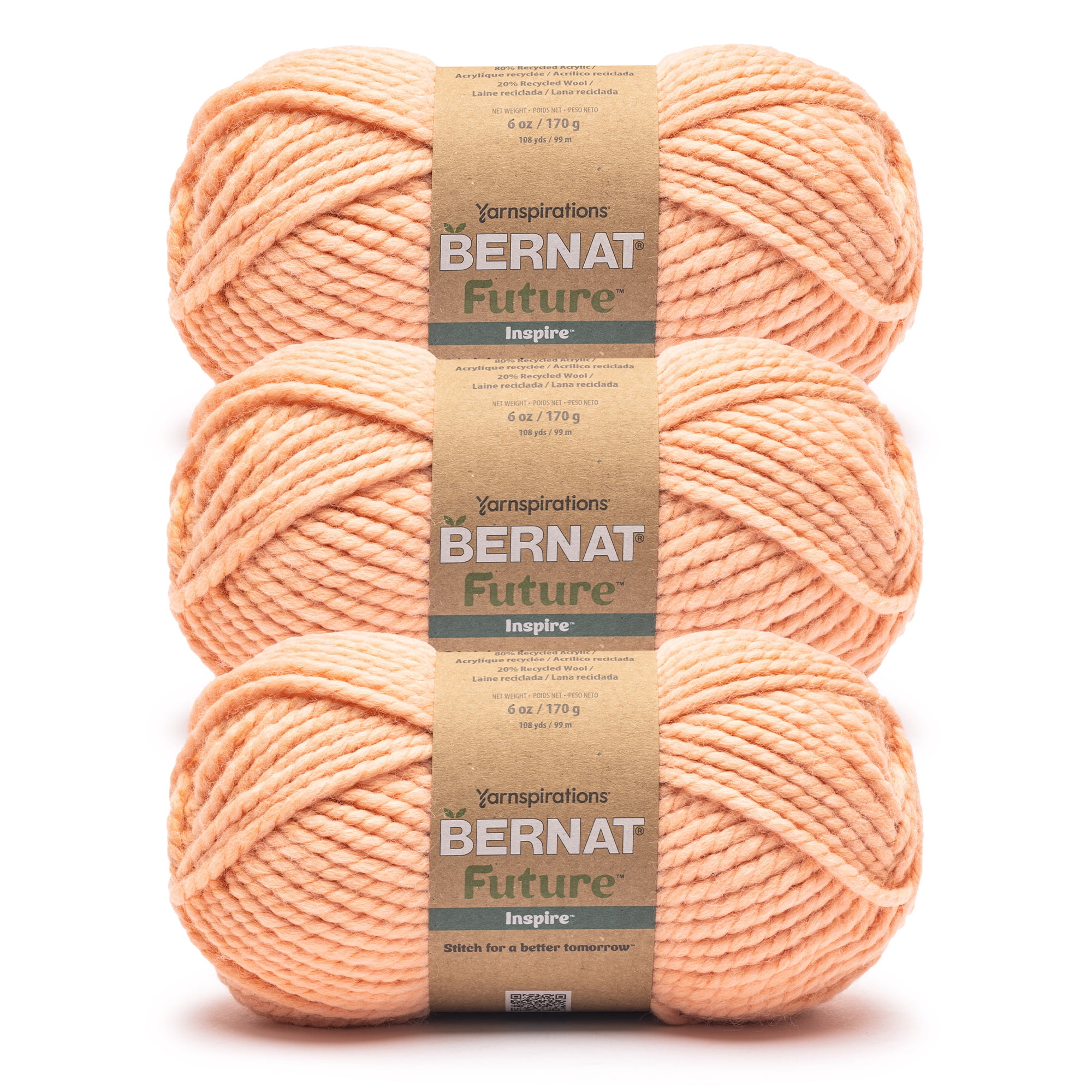 Bernat® Future Recycled Wool™ #6 Super Bulky Blend Yarn, Salmon 6oz/170g 108 Yards (3 Pack)