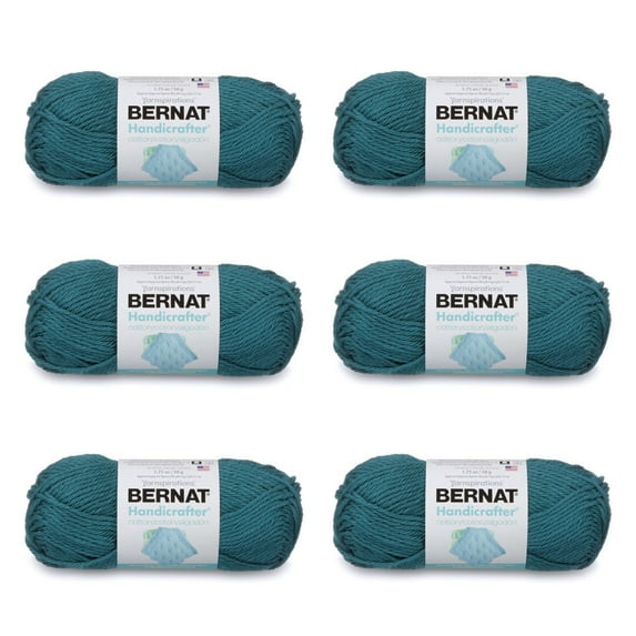 Bernat® Handicrafter® #4 Medium Cotton Yarn, Teal 1.75oz/50g, 80 Yards (6 Pack)