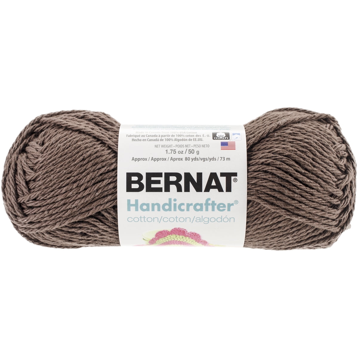 Bernat Handicrafter Cotton Solids Yarn, 1.75 oz, Gauge 4 Medium, 100%  Cotton, Black Licorice