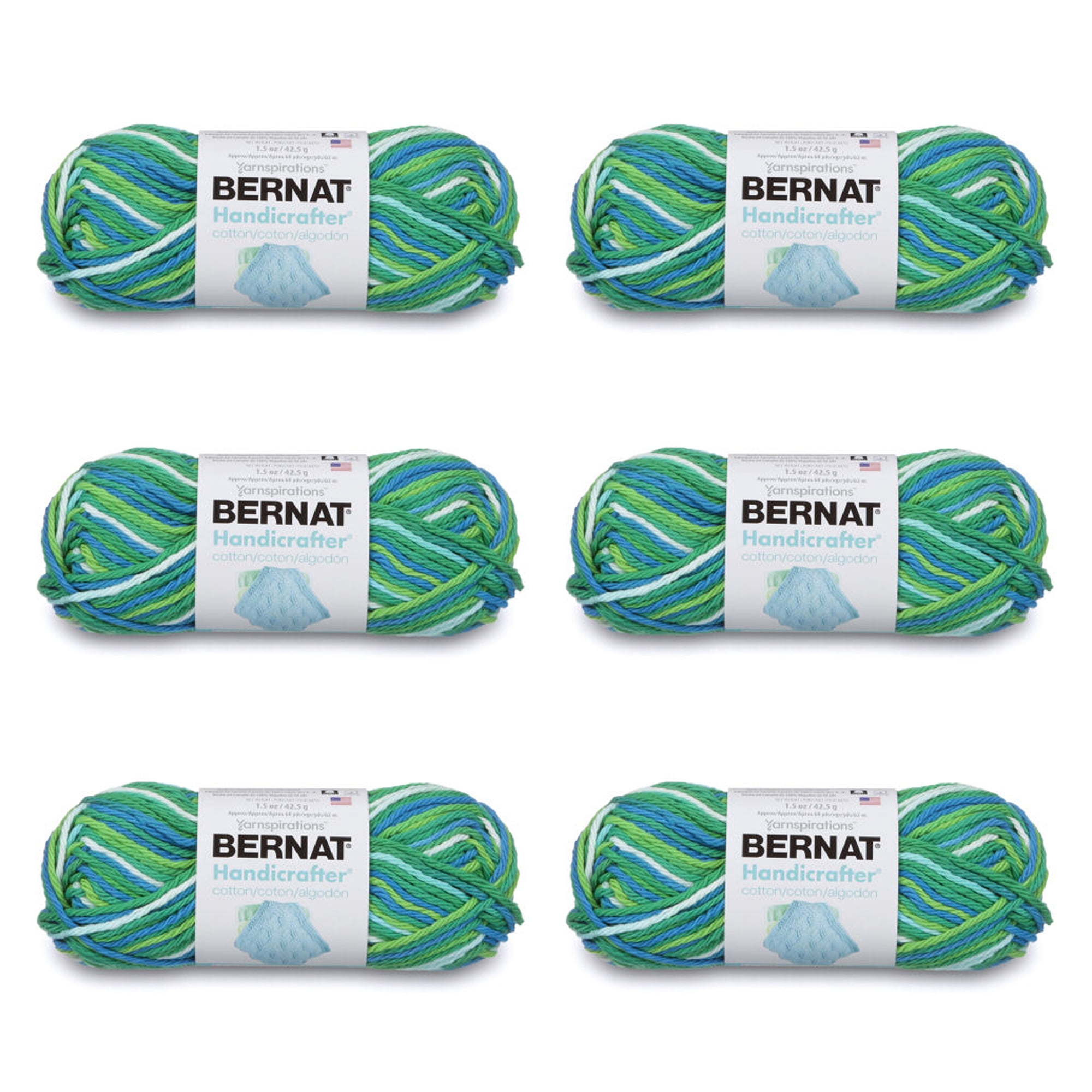 Bernat Handicrafter Ombre #4 Medium Cotton Yarn, Emerald Energy 1.5oz/42.5g, 68 Yards (6 Pack), Size: Six-Pack