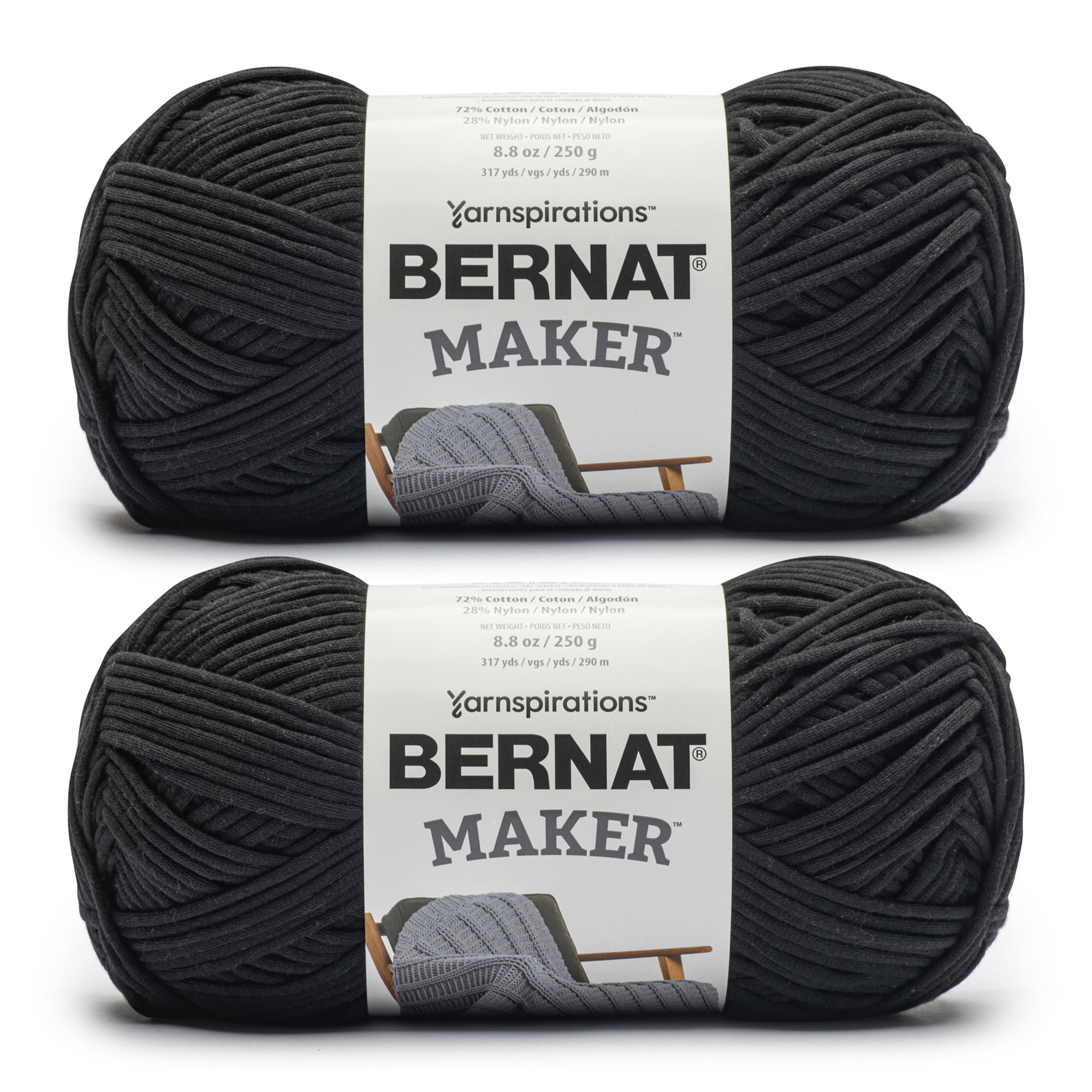 Bernat® Maker™ #5 Bulky Cotton Yarn, Black 8.8oz/250g 317 Yards (2 Pack)