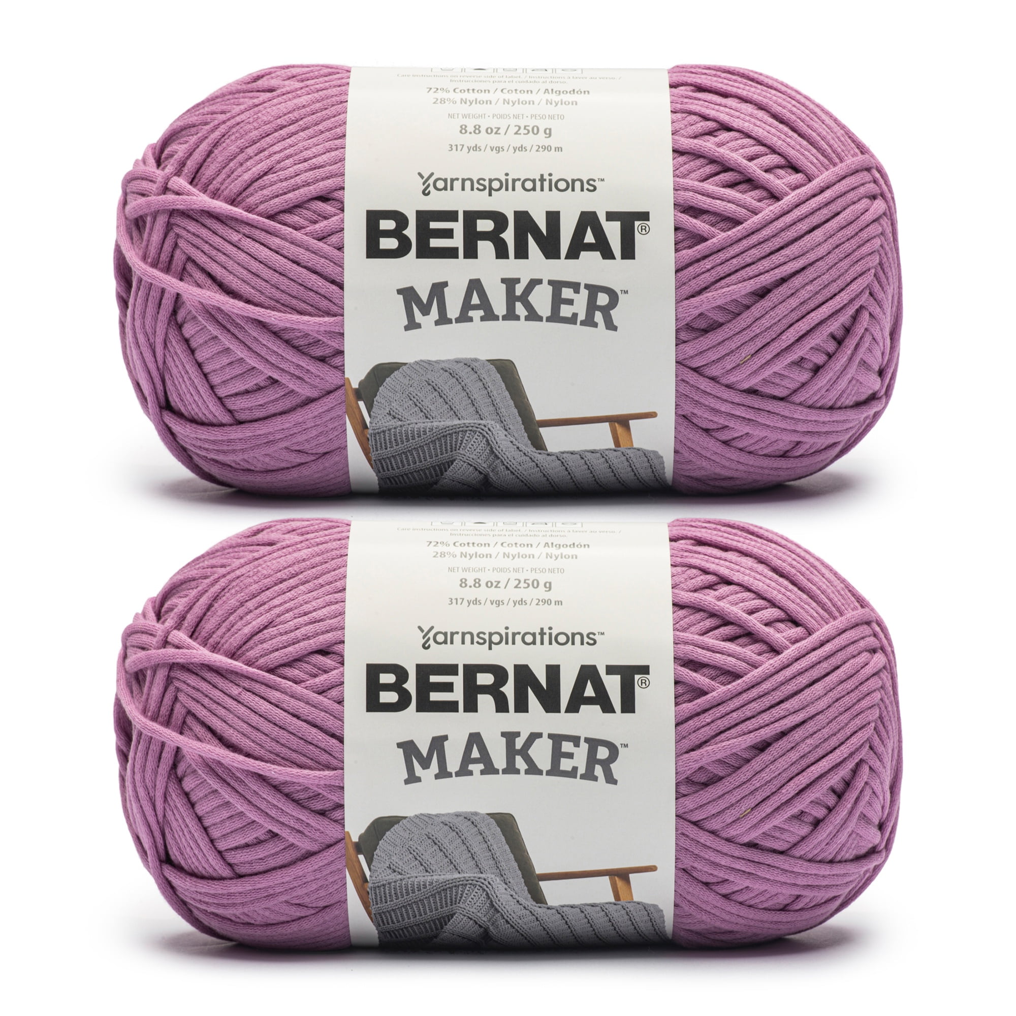 Bernat® Maker™ #5 Bulky Cotton Yarn, Hyacinth 8.8oz/250g 317 Yards (2 Pack)