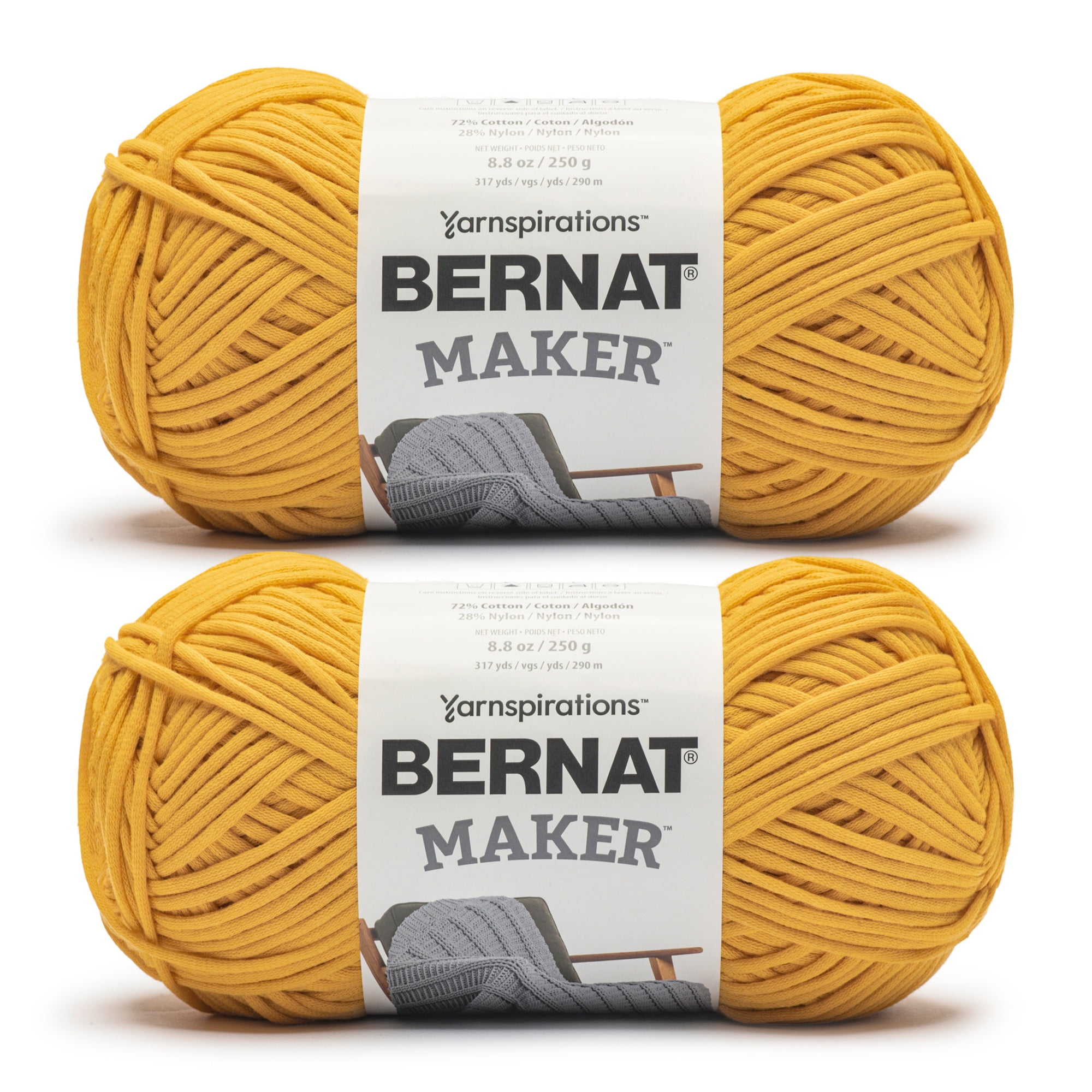 Bernat® Maker™ #5 Bulky Cotton Yarn, Saffron 8.8oz/250g 317 Yards (2 Pack)