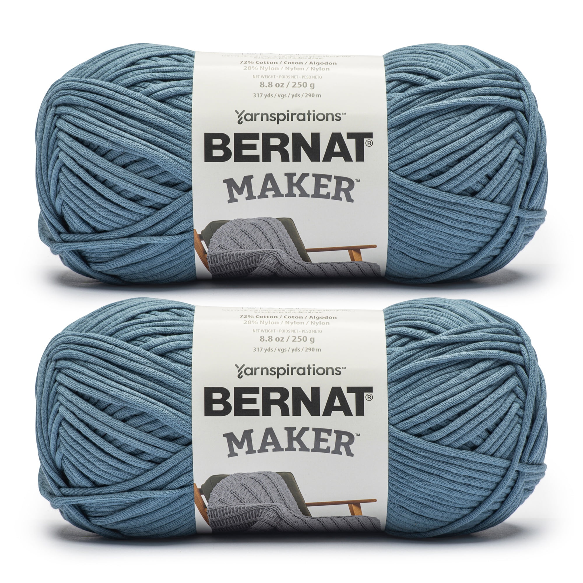 Bernat® Maker™ #5 Bulky Cotton Yarn, Steel Blue 8.8oz/250g 317 Yards (2 Pack)