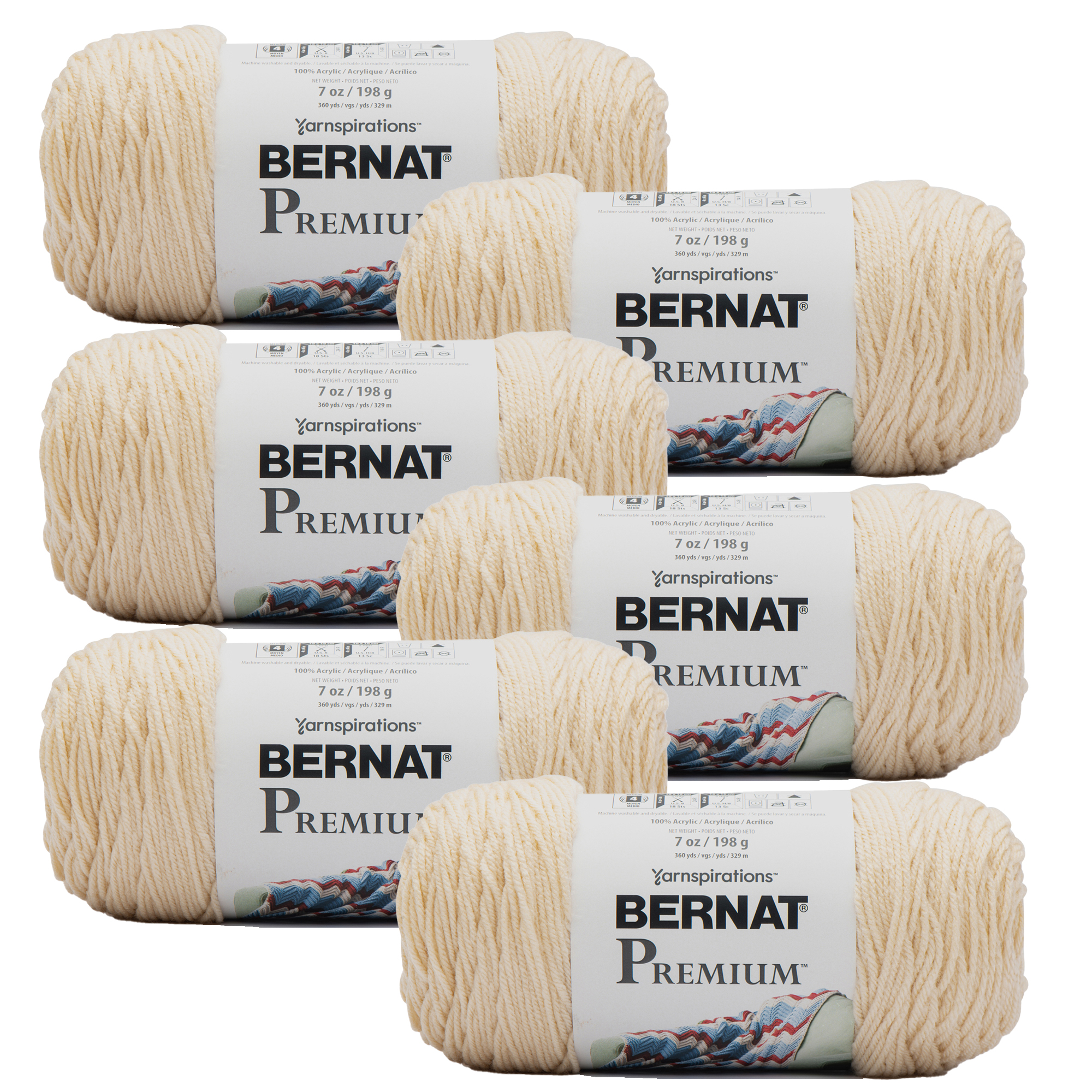 Bernat® Premium™ #4 Medium Acrylic Yarn, Almond 7oz/198g, 360 Yards (6 Pack)
