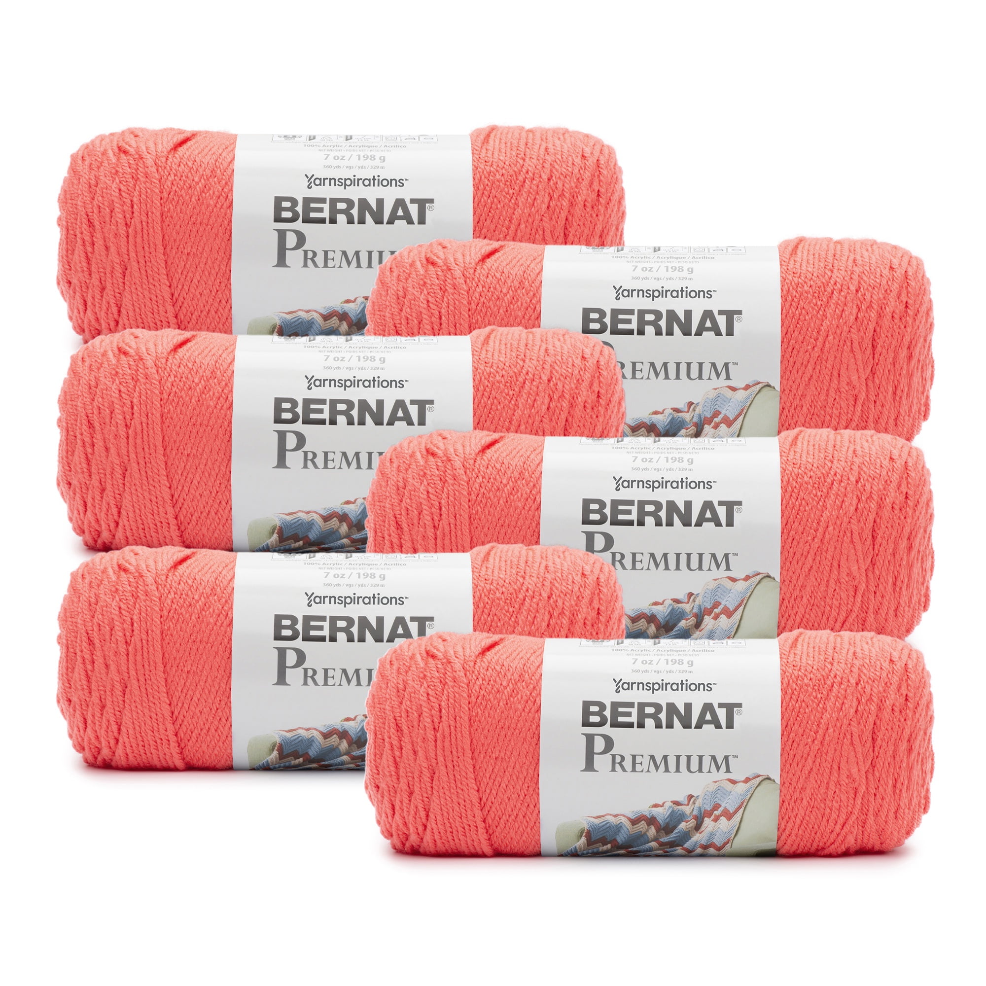 Bernat Premium 4 Medium Acrylic Yarn Coral Peach 7oz 198g 360 Yards 6 Pk Walmart