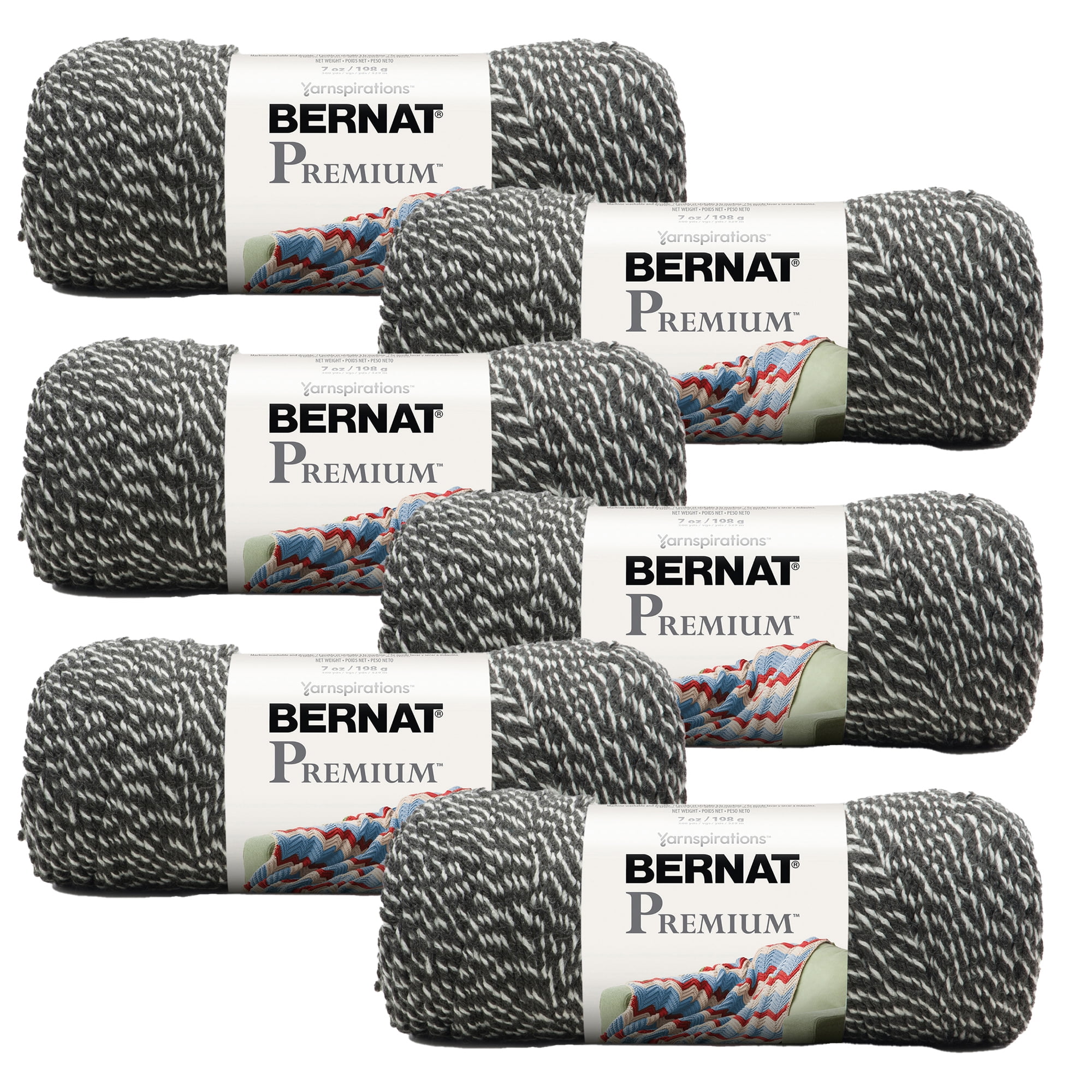 Bernat Premium #4 Medium Acrylic Yarn, Black 7oz/198g, 360 Yards (6 Pack), Size: Six-Pack