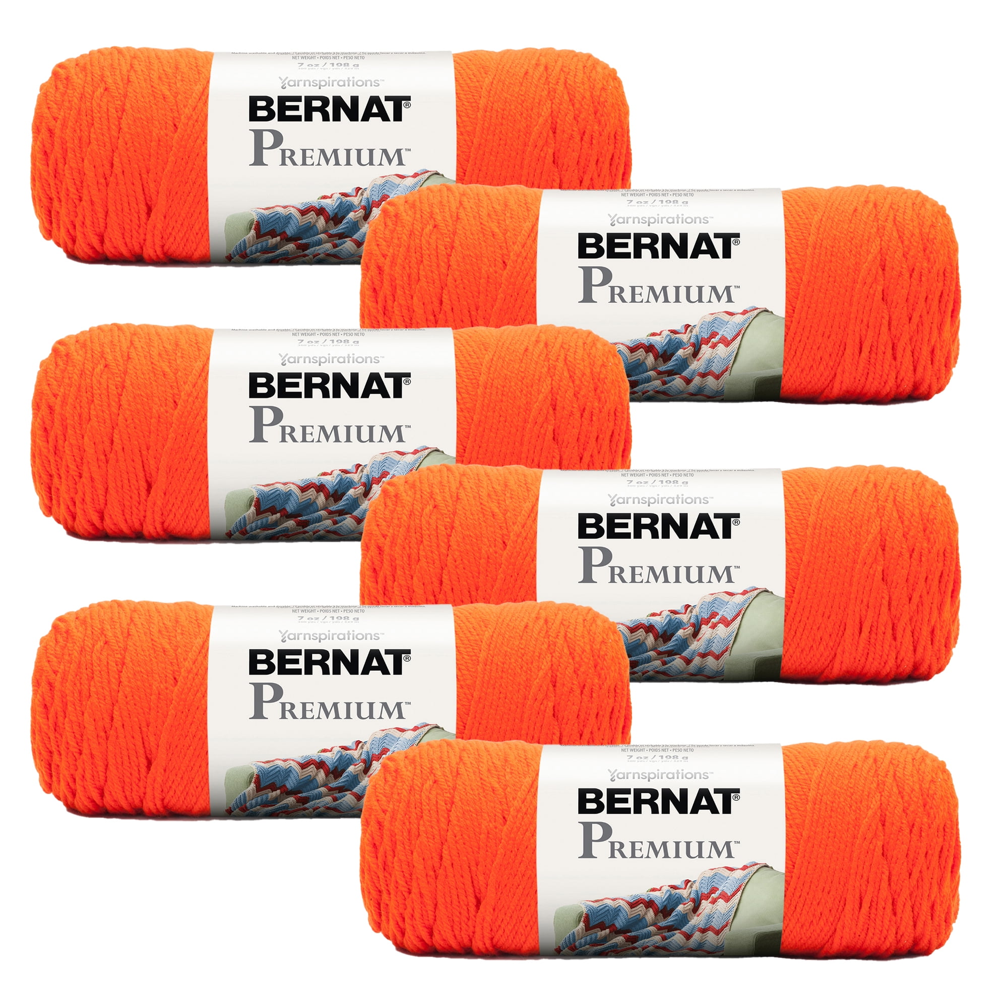 Bernat Premium #4 Medium Acrylic Yarn, Orange 7oz/198g, 360 Yards (6 Pack), Size: Six-Pack