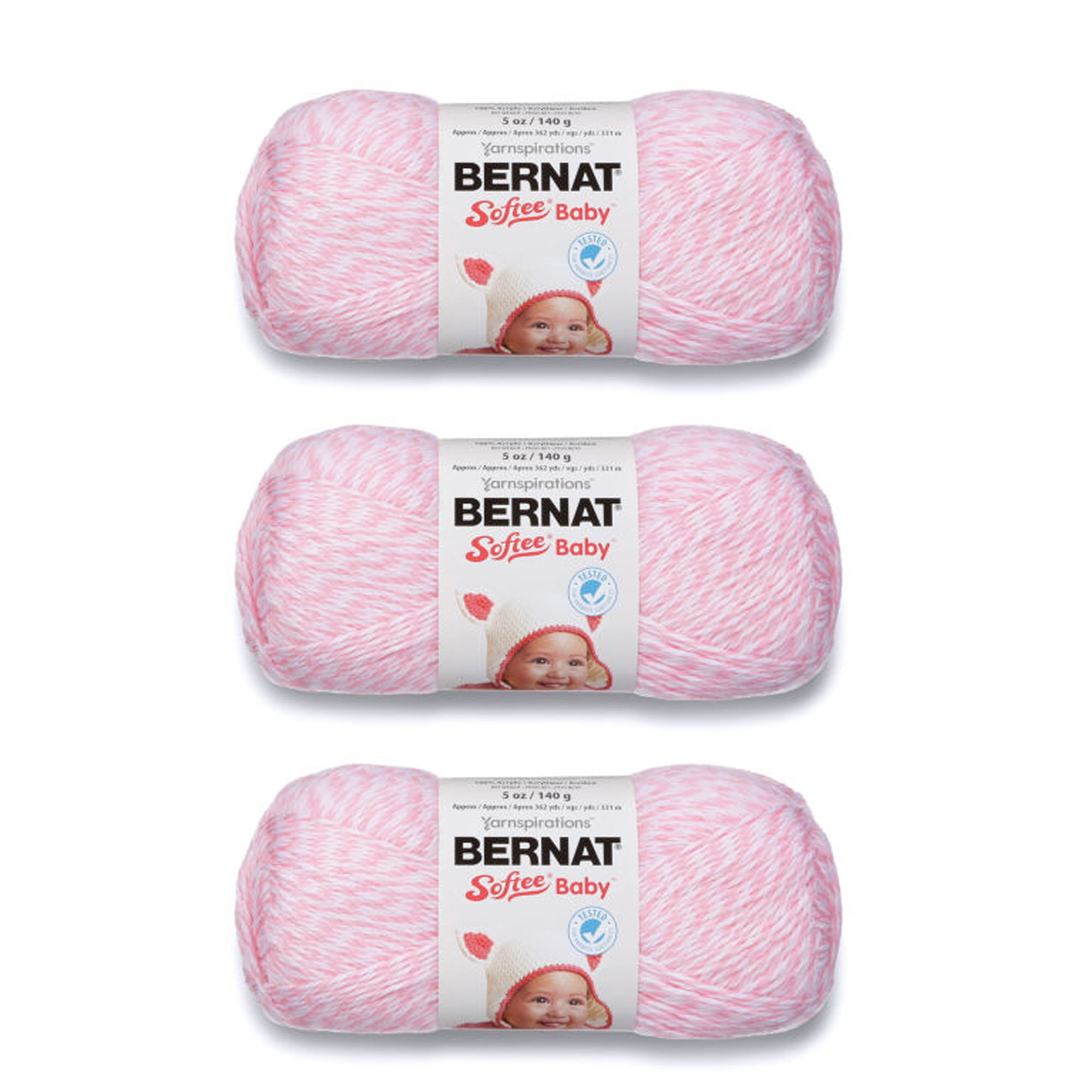 Bernat Softee Baby Yarn - Solids-Baby Pink Marl, Multipack Of 3