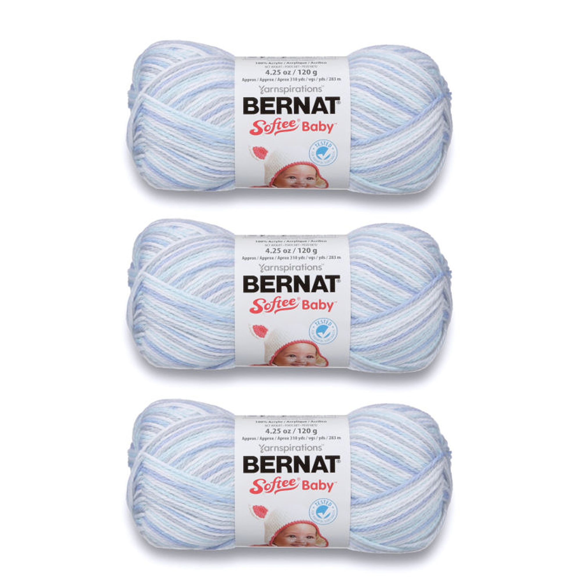 Bernat Softee Baby Blue Flannel Yarn - 3 Pack of 120g/4.25oz - Acrylic - 3 DK (Light) - 310 Yards - Knitting/Crochet