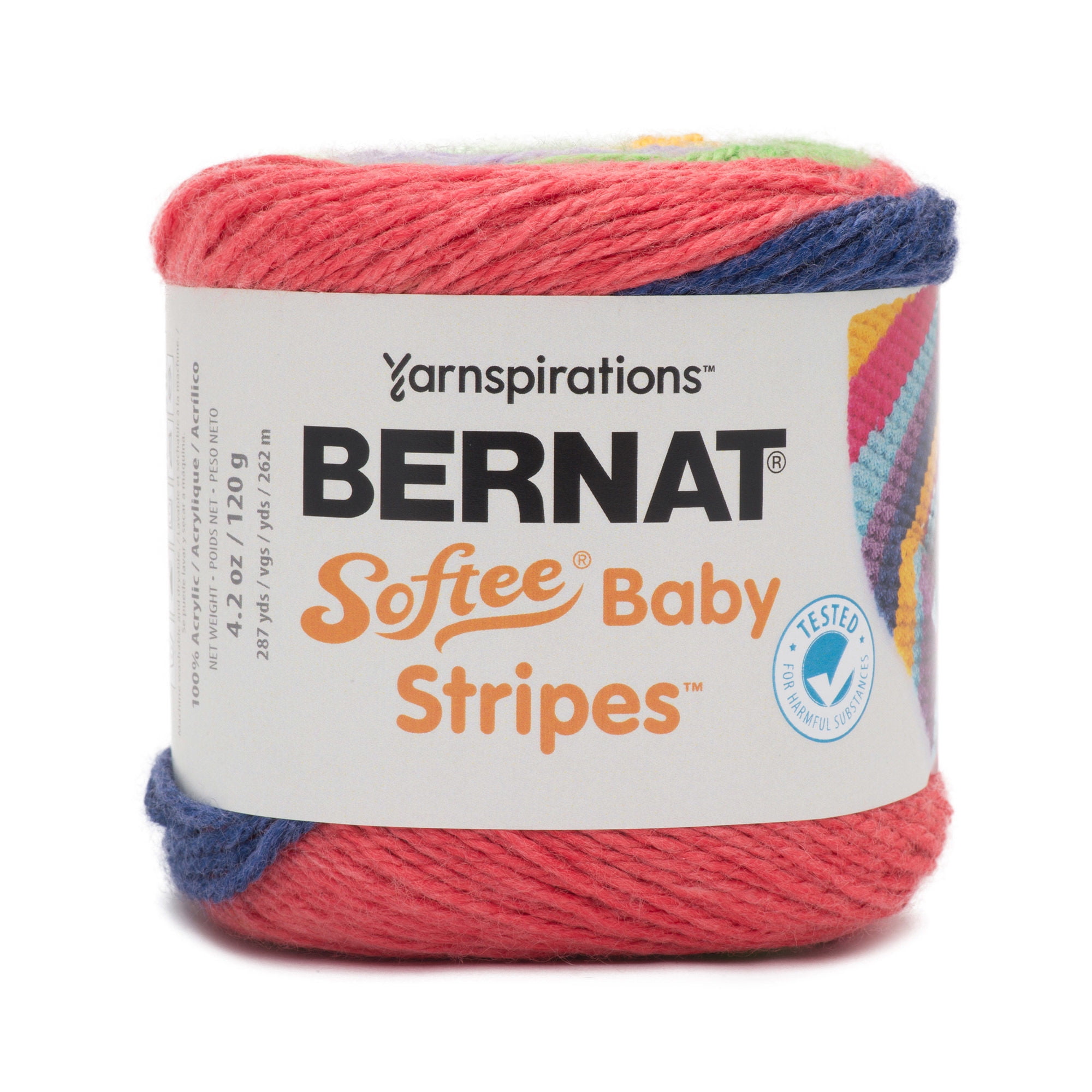 Bernat Softee Baby Stripes Yarn 120g 4.2oz Over The Rainbow Stripe