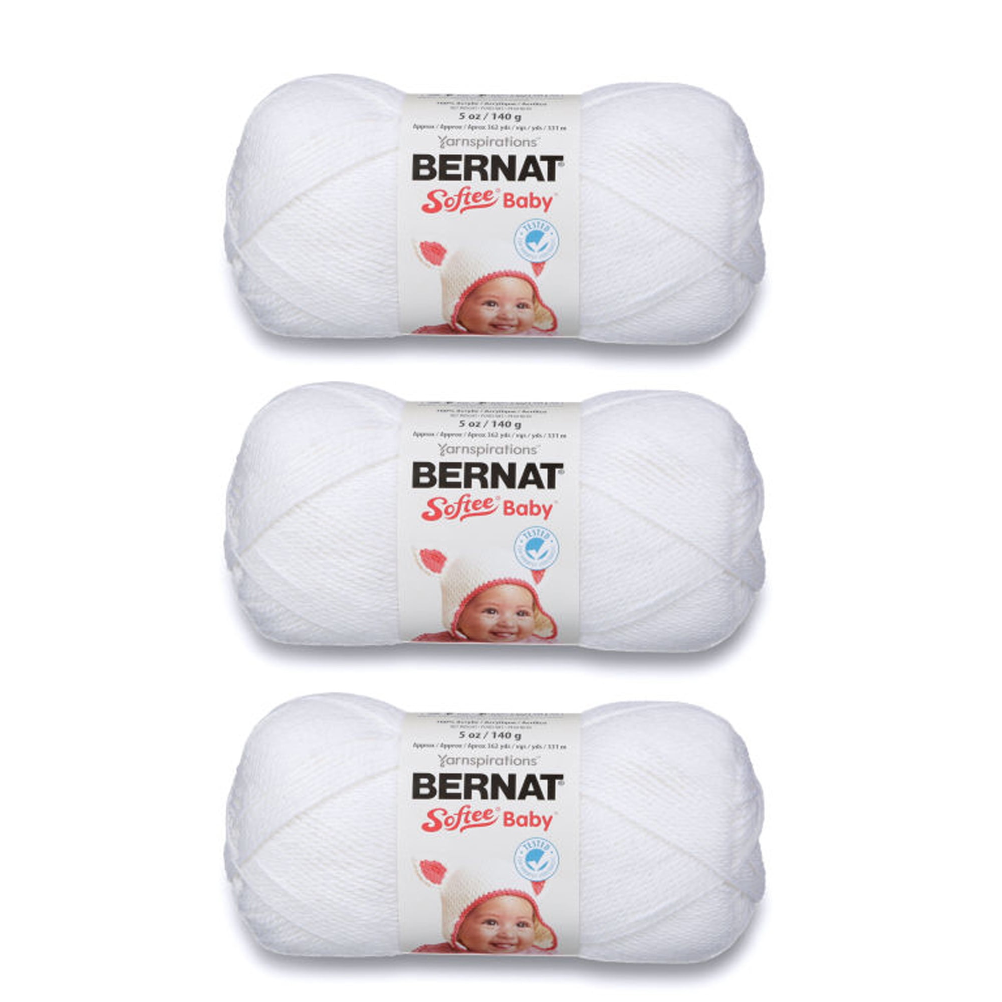 Bernat Softee Baby White Yarn - 3 Pack of 141g/5oz - Acrylic - 3 DK (Light) - 362 Yards - Knitting/Crochet