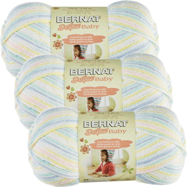 Bernat Softee Baby Baby Baby Yarn 3 Pack of 120g/4.25oz Acrylic 3 DK