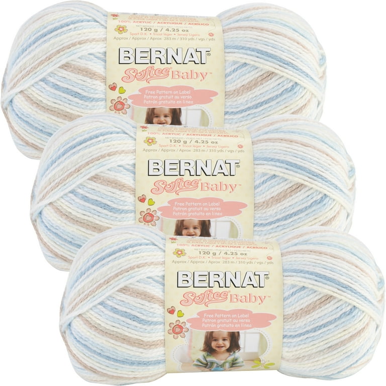 Bernat Softee Cotton Blue Waves Yarn - 3 Pack of 120g/4.25oz - Nylon - 3 DK  (Light) - 254 Yards - Knitting/Crochet
