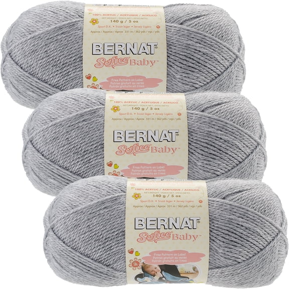 Bernat Softee Baby Yarn - Solids-Flannel, Multipack Of 3