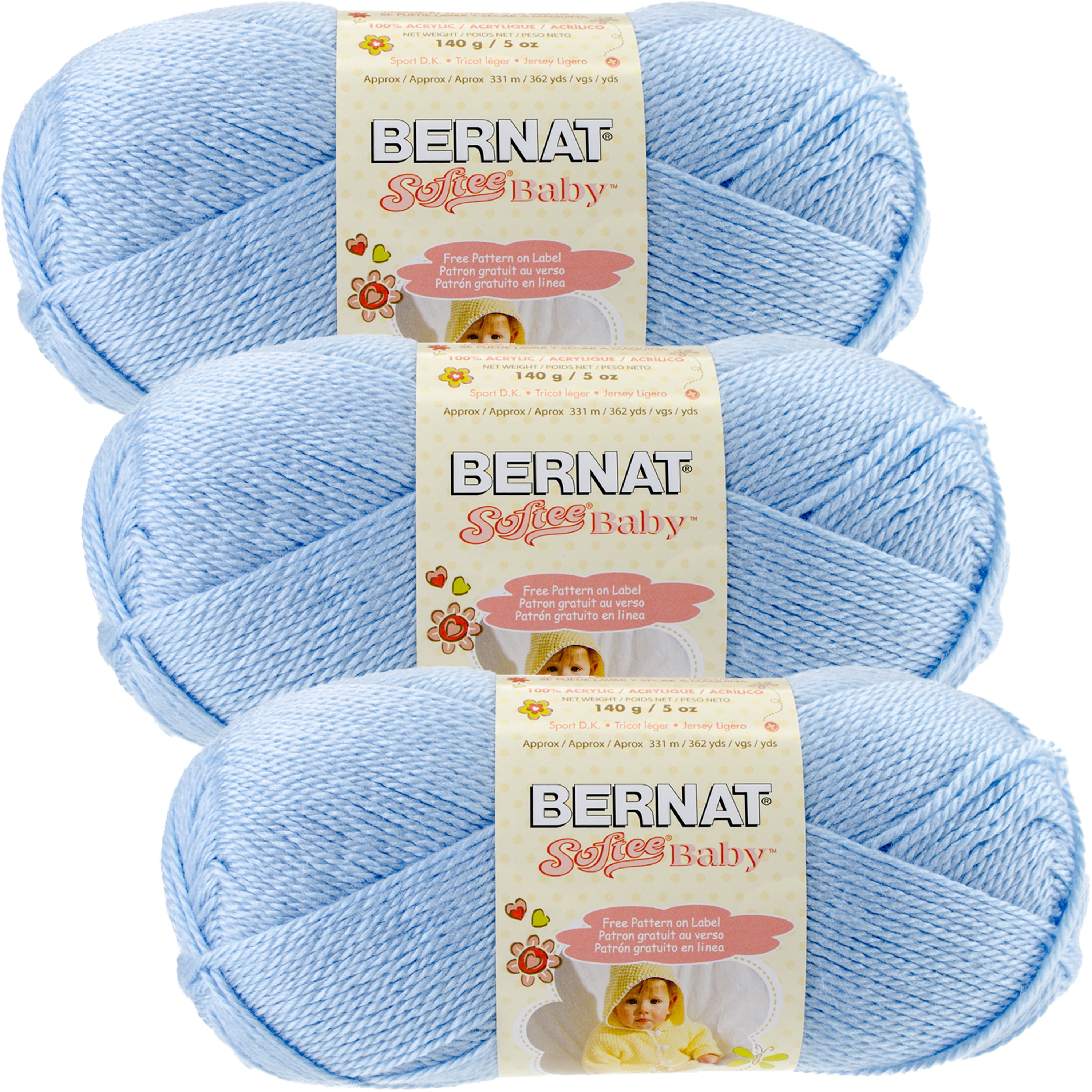 Bernat Softee Baby Pale Blue Yarn 3 Pack of 141g/5oz Acrylic 3 DK (Light) - 362 Yards Knitting/Crochet