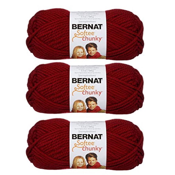 Bernat Softee Chunky 3-Pack Yarn - 6 Gauge 100% Acrylic - 3.5 oz -Wine - Machine Wash & Dry