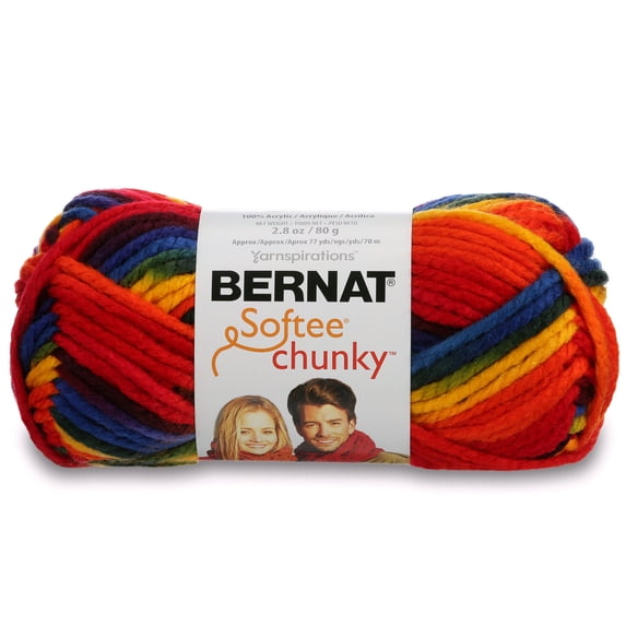 Bernat Softee Chunky Ombre 6 Super Bulky Acrylic Yarn, School Yard 2.8oz/80g, 77 Yards