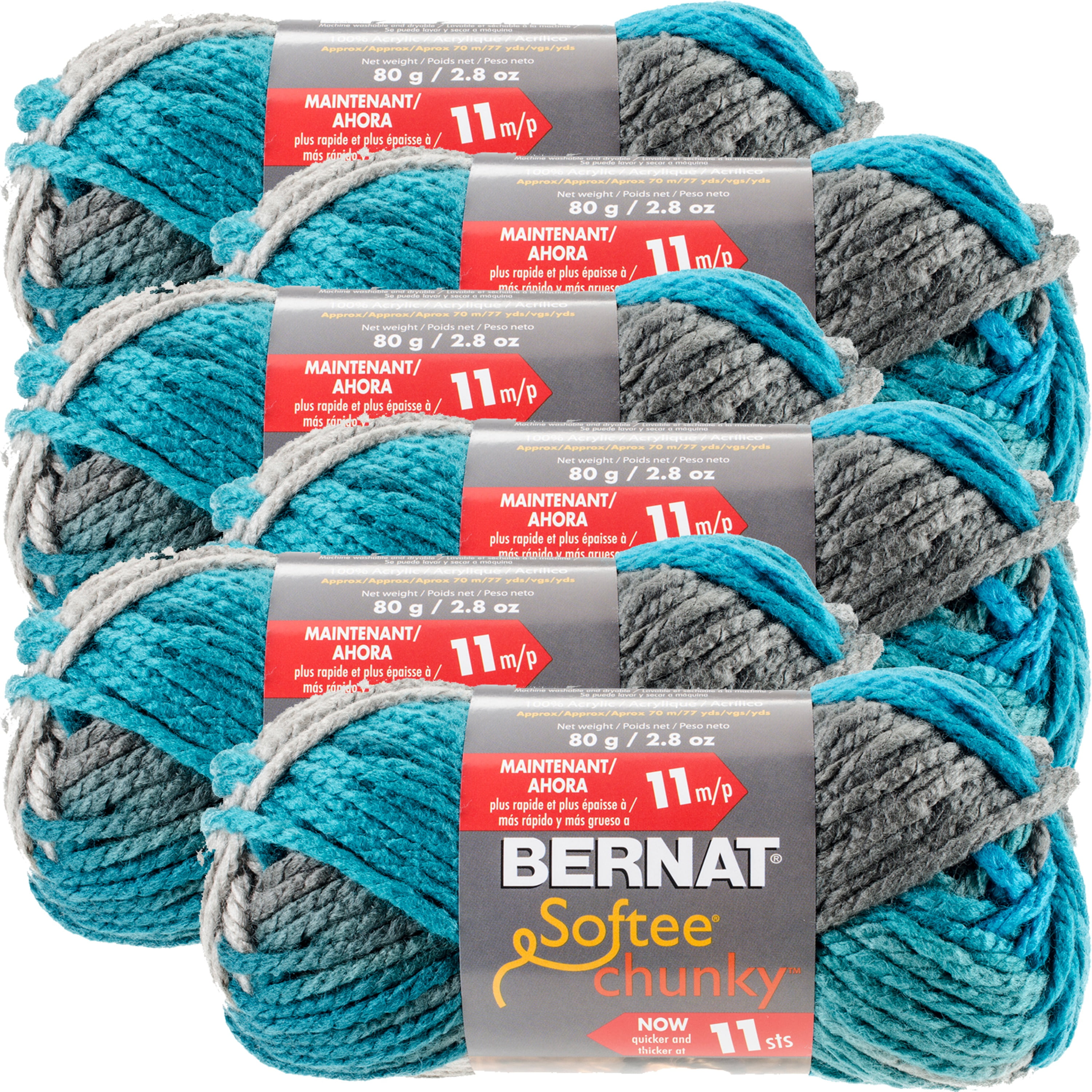 Multipack of 6 - Bernat Softee Chunky Ombre Yarn-Deep Waters