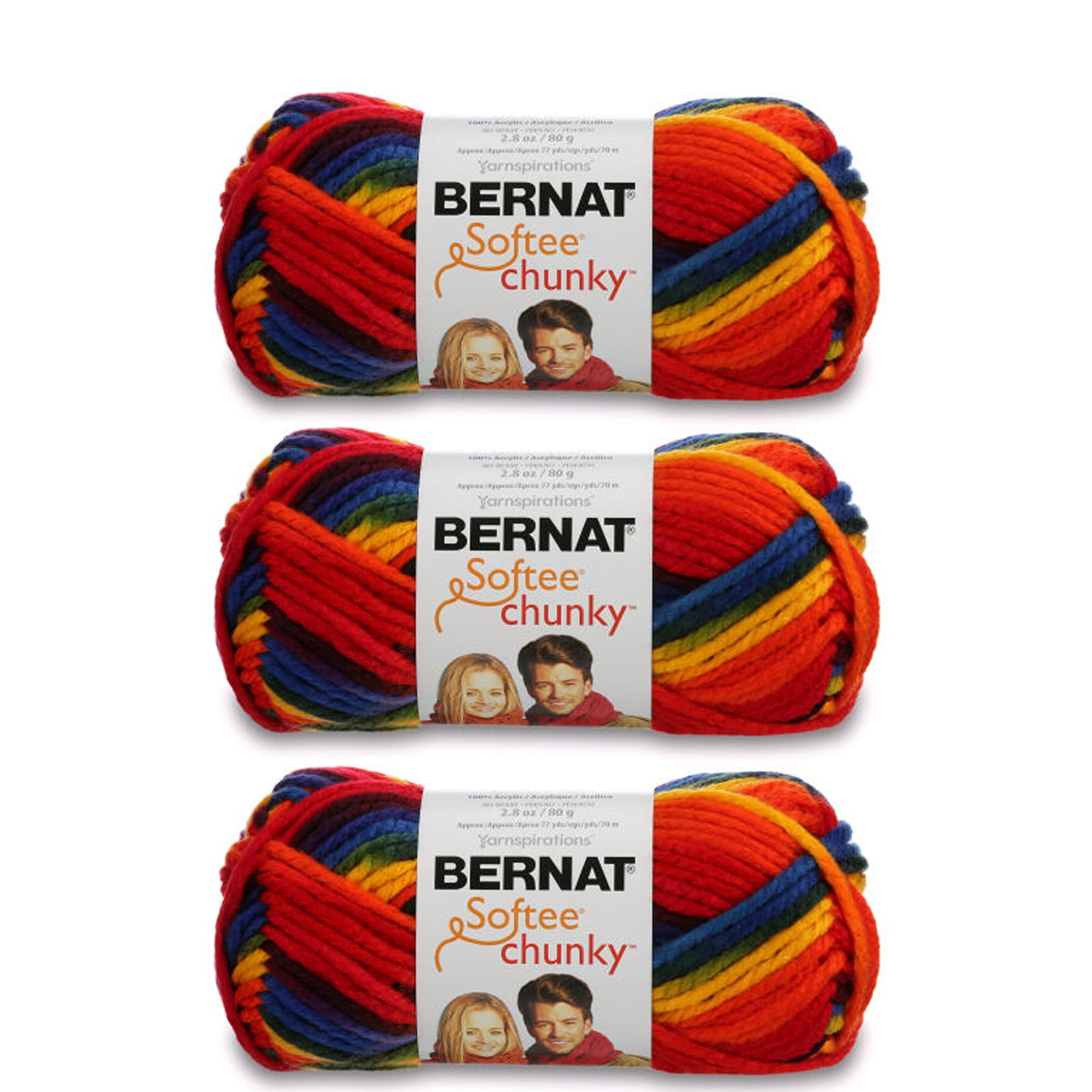 Bernat Softee Chunky School Yard Yarn 3 Pack of 80g 2.8oz Acrylic 6 Super Bulky 77 Yards Knitting Crochet Walmart