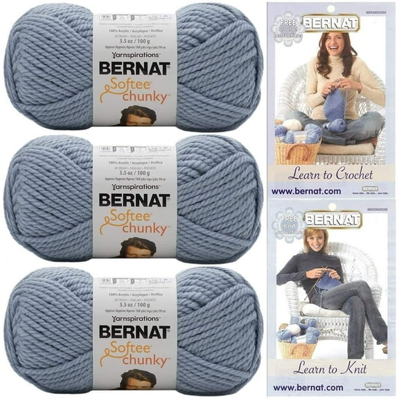 Bernat Softee Chunky Yarn Blundle Super Bulky Number 6 Gauge, 3 Skeins (Gray Blue)