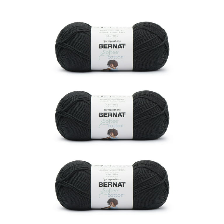 Bernat® Softee® Cotton™ #3 Light Cotton Blend Yarn, Black 4.2oz/120g, 254  Yards (3 Pack)