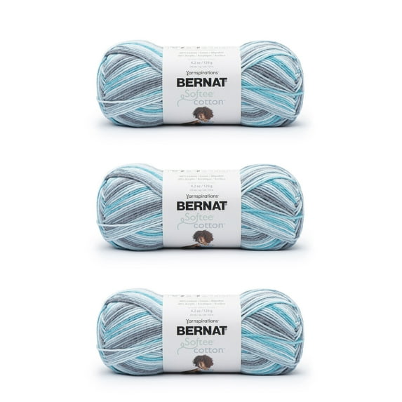 Bernat® Softee® Cotton™ #3 Light Cotton Blend Yarn, Blue Waves 4.2oz/120g, 254 Yards (3 Pack)