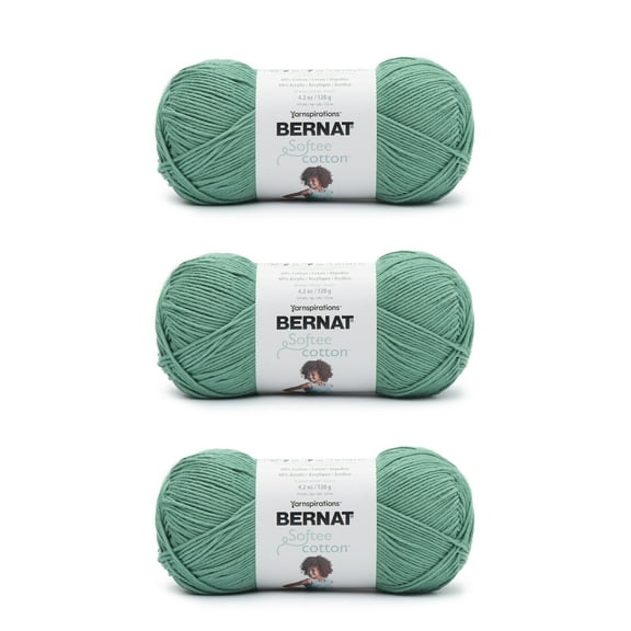 Bernat® Softee® Cotton™ #3 Light Cotton Blend Yarn, Pool Green 4.2oz/120g, 254 Yards (3 Pack)