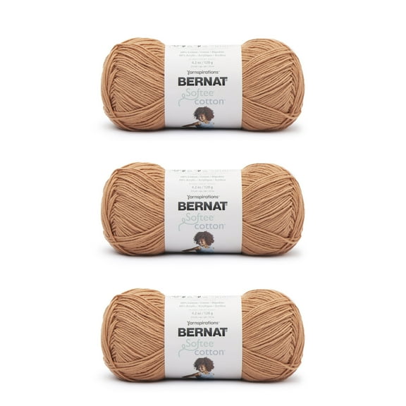 Bernat® Softee® Cotton™ #3 Light Cotton Blend Yarn, Sandstone 4.2oz/120g, 254 Yards (3 Pack)