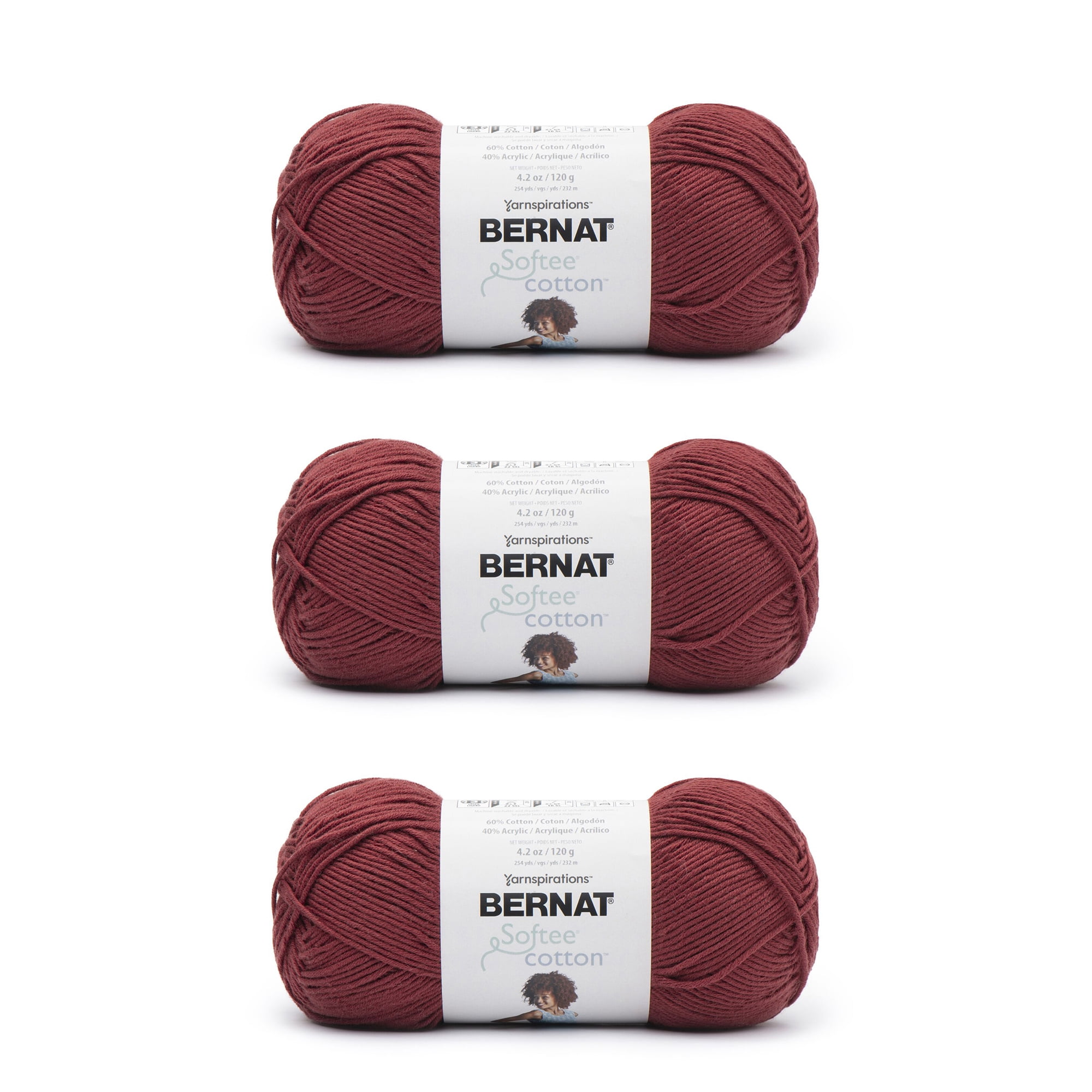Bernat® Softee® Cotton™ #3 Light Cotton Blend Yarn, Warm Red 4.2oz/120g ...