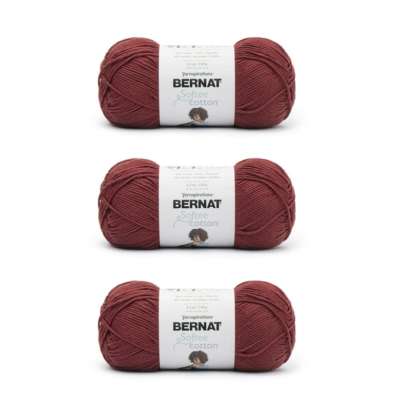 Bernat® Softee® Cotton™ #3 Light Cotton Blend Yarn, Warm Red 4.2oz/120g,  254 Yards (3 Pack)