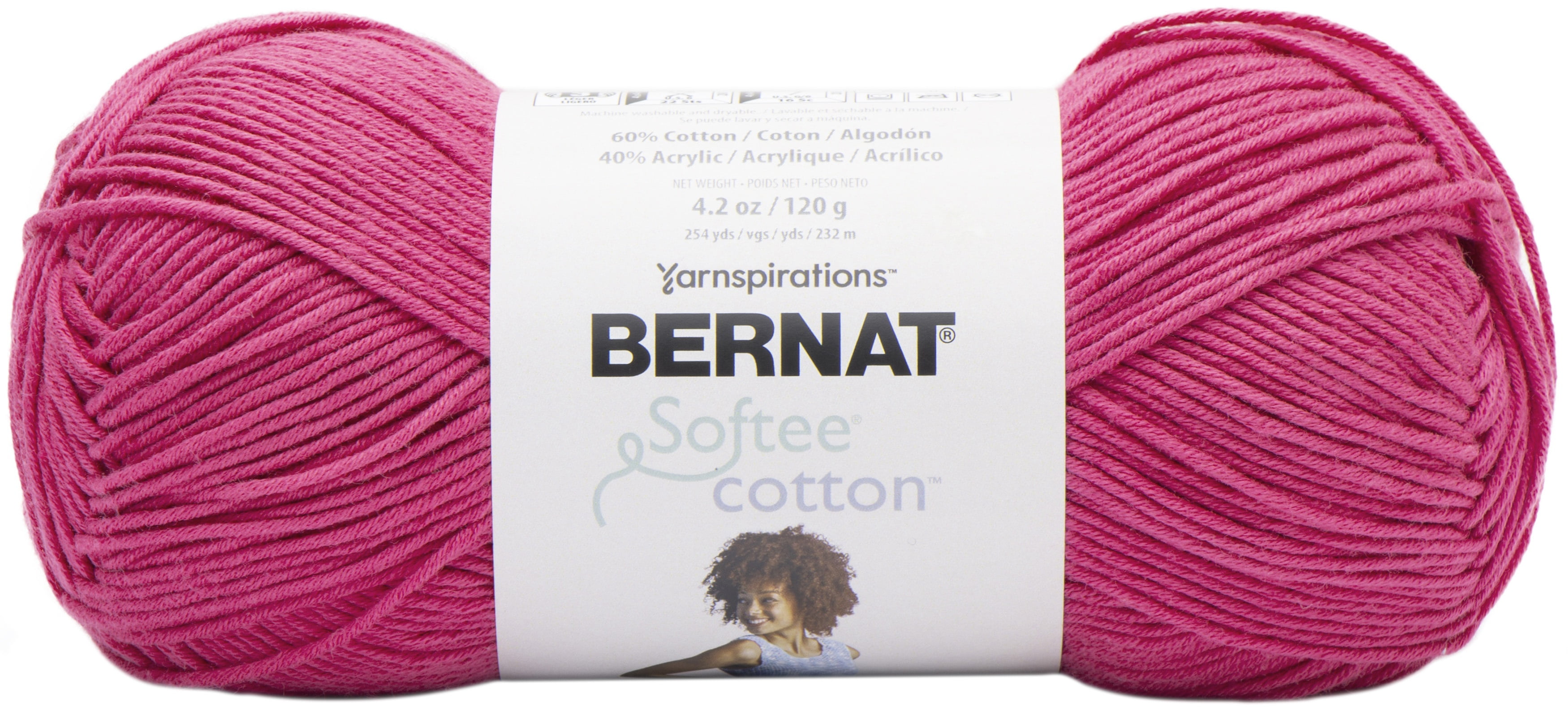 Bernat® Softee® Cotton™ #3 Light Cotton Blend Yarn, Fuchsia 4.2oz/120g, 254  Yards (3 Pack)