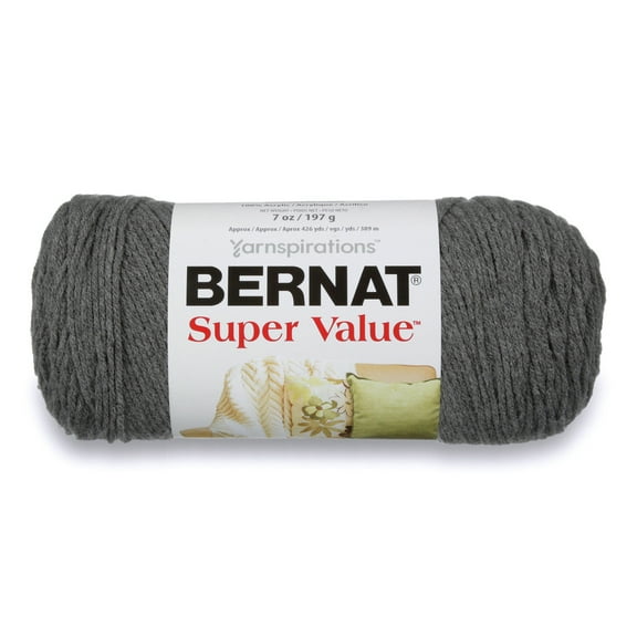 Bernat® Super Value™ #4 Medium Acrylic Yarn, True Gray 7oz/197g, 426 Yards