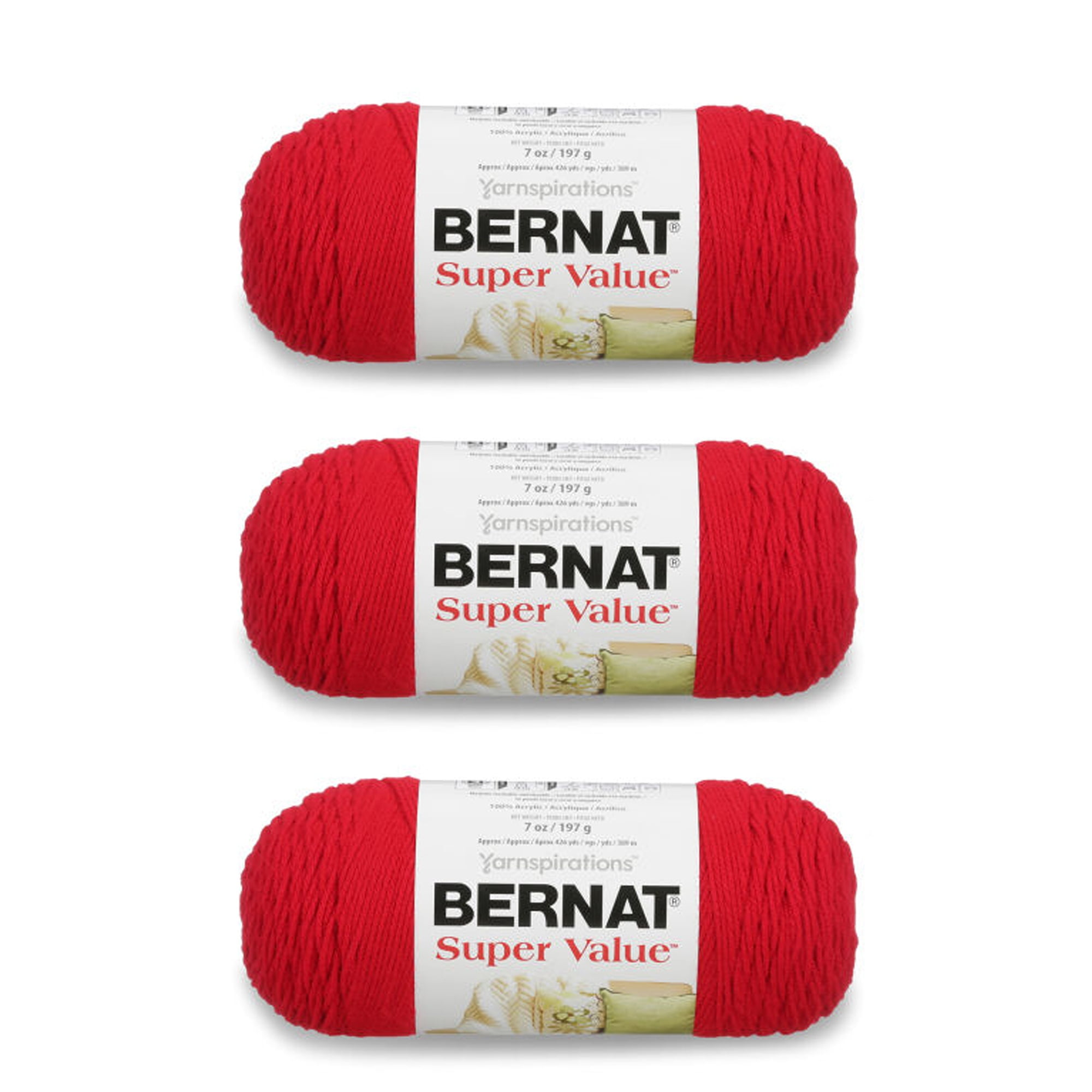 Bernat Super Value Berry Yarn - 3 Pack of 198g/7oz - Acrylic - 4 Medium (Worsted) - 426 Yards - Knitting/Crochet