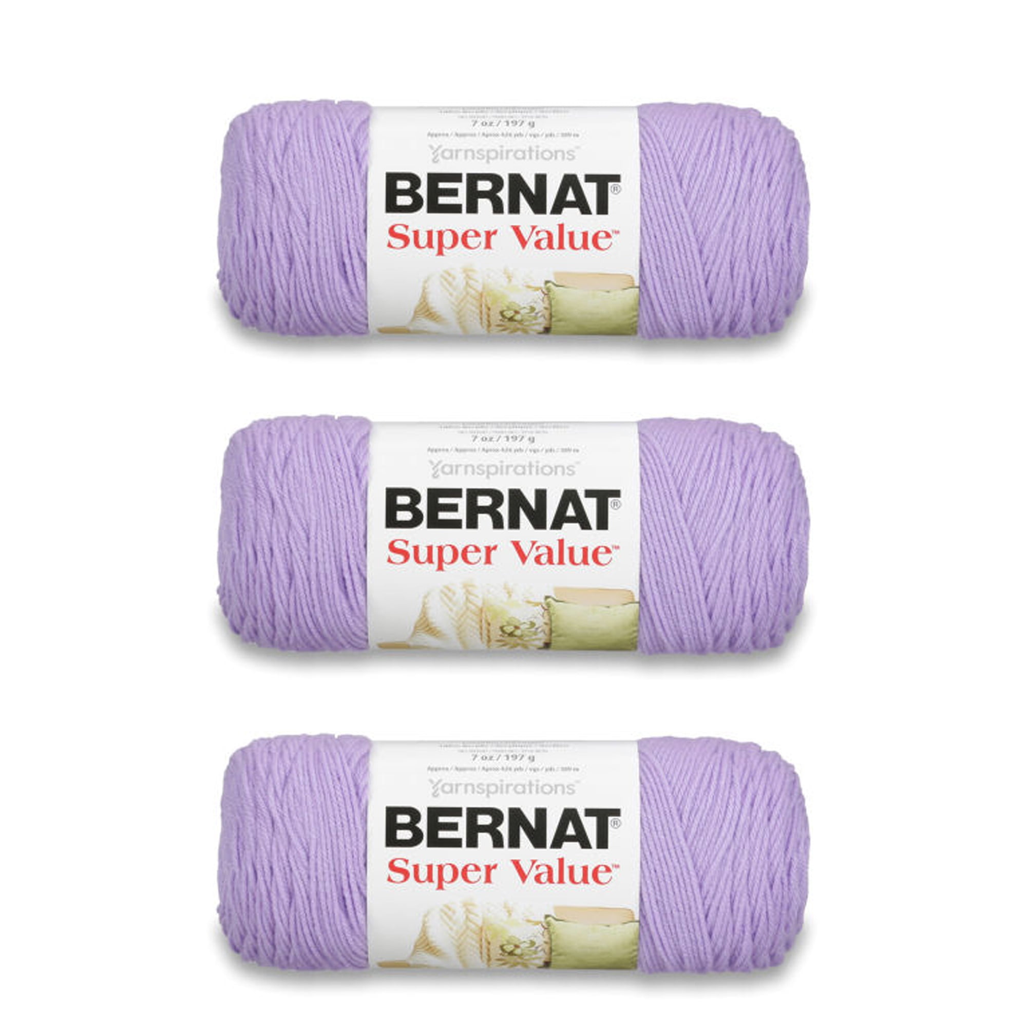 Bernat Super Value Lilac Yarn - 3 Pack of 198g/7oz - Acrylic - 4 Medium (Worsted) - 426 Yards - Knitting/Crochet