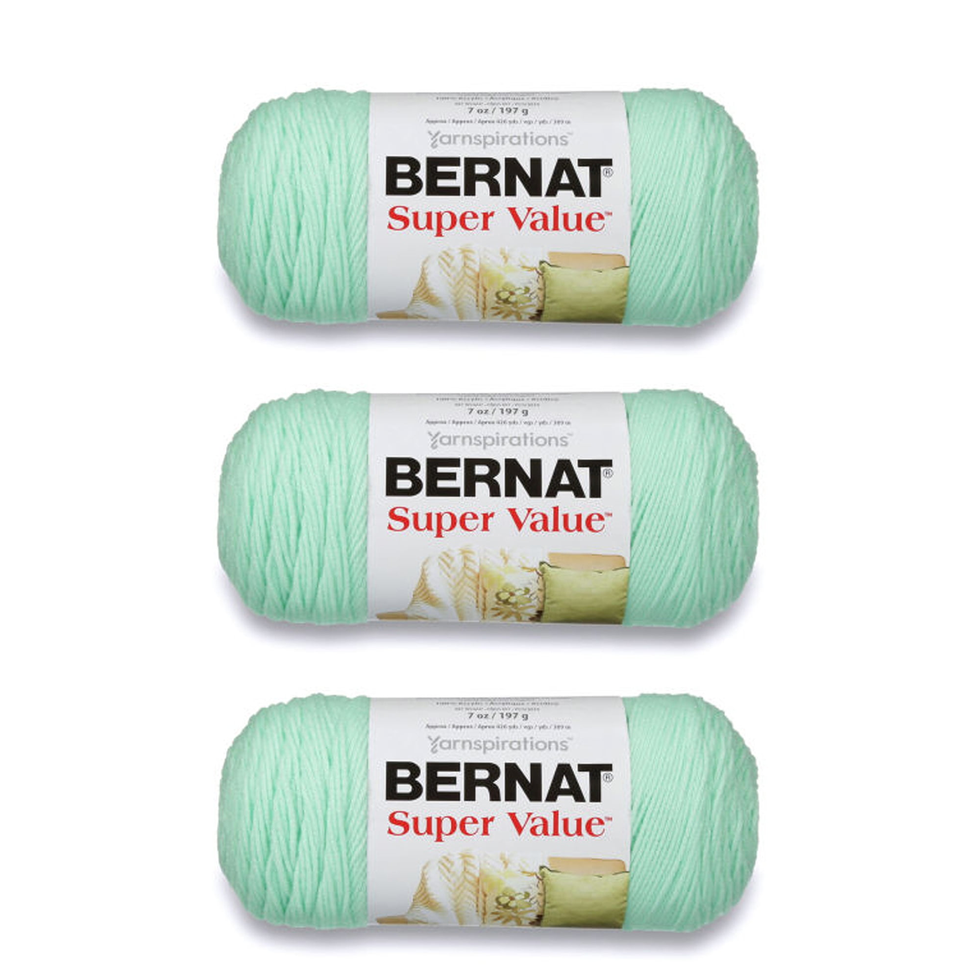 Bernat Super Value Mint Yarn - 3 Pack of 198g/7oz - Acrylic - 4 Medium (Worsted) - 426 Yards - Knitting/Crochet