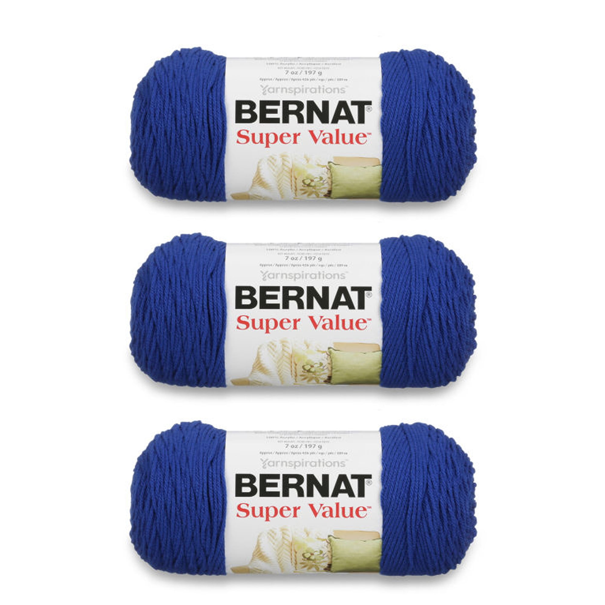 Bernat Super Value Royal Blue Yarn - 3 Pack of 198g/7oz - Acrylic - 4 Medium (Worsted) - 426 Yards - Knitting/Crochet