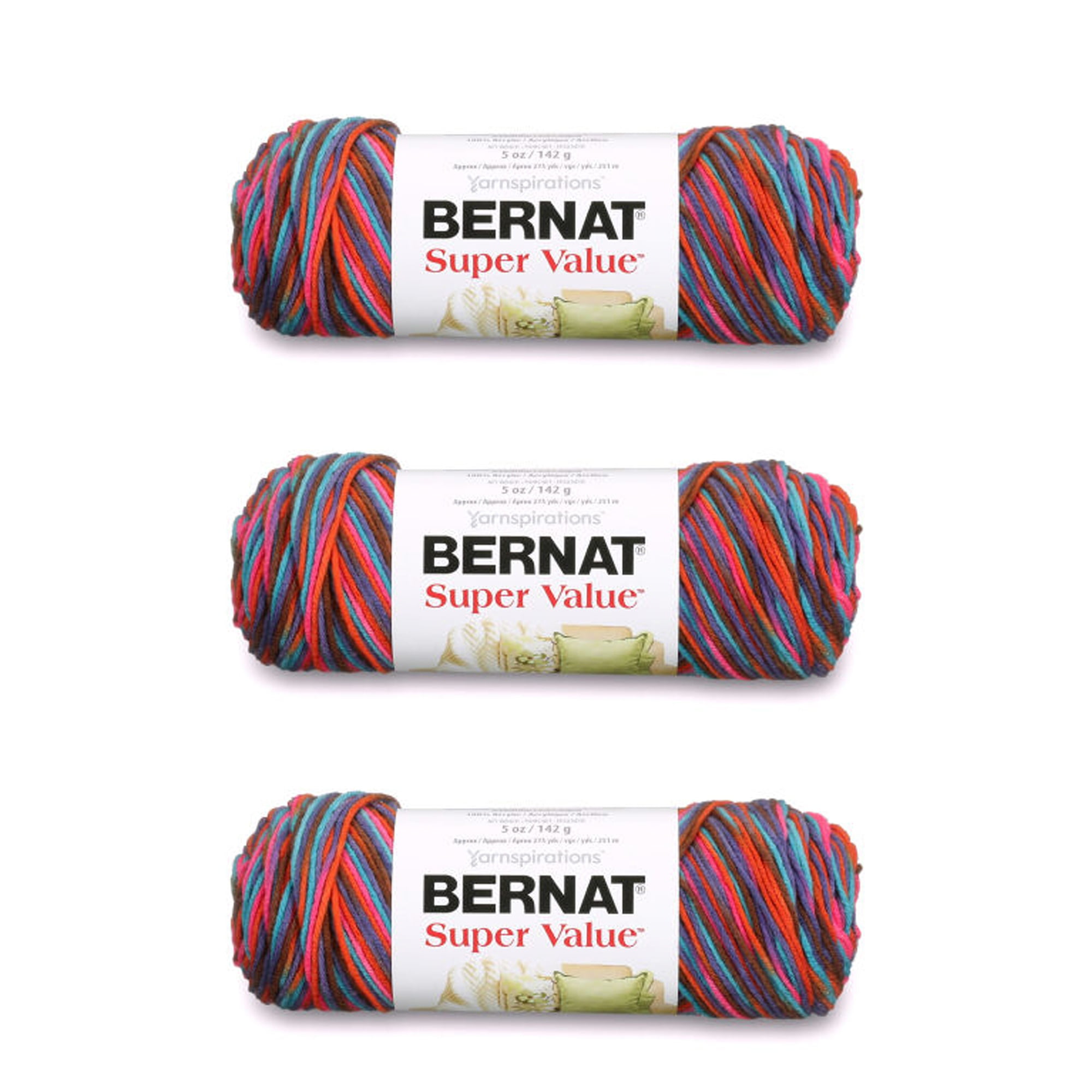 Bernat Super Value Sedona Sunset Variegated Yarn - 3 Pack of 141g/5oz - Acrylic - 4 Medium (Worsted) - 275 Yards - Knitting/Crochet
