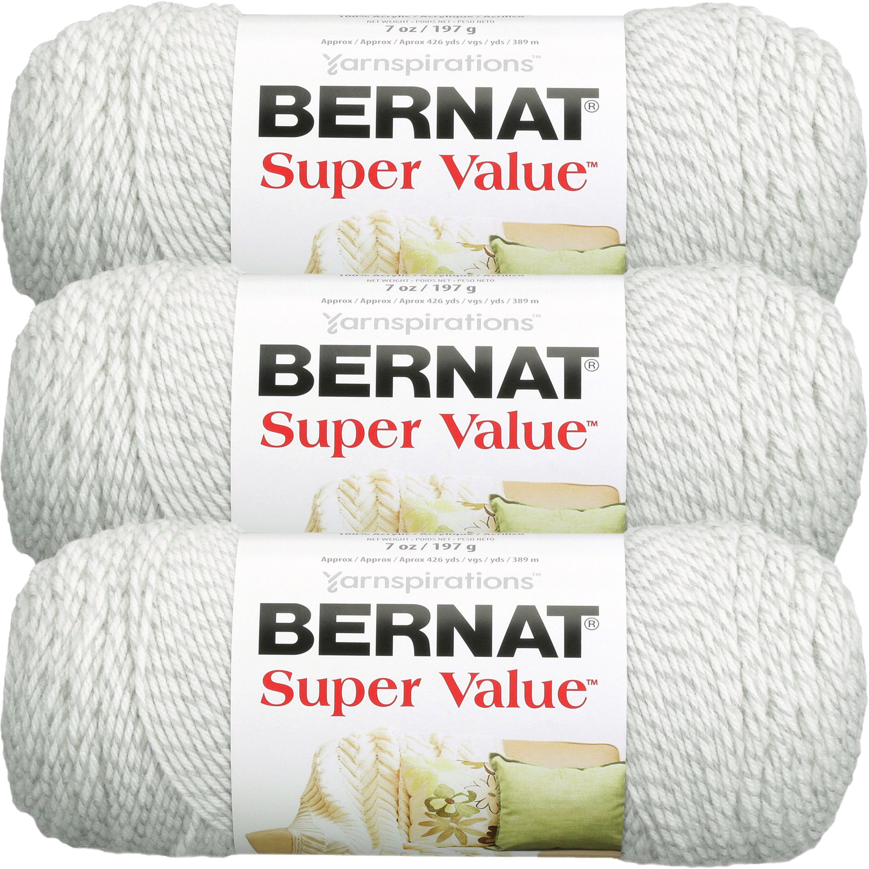 Bernat Super Value Solid Yarn-Grey Ragg, Multipack Of 3 