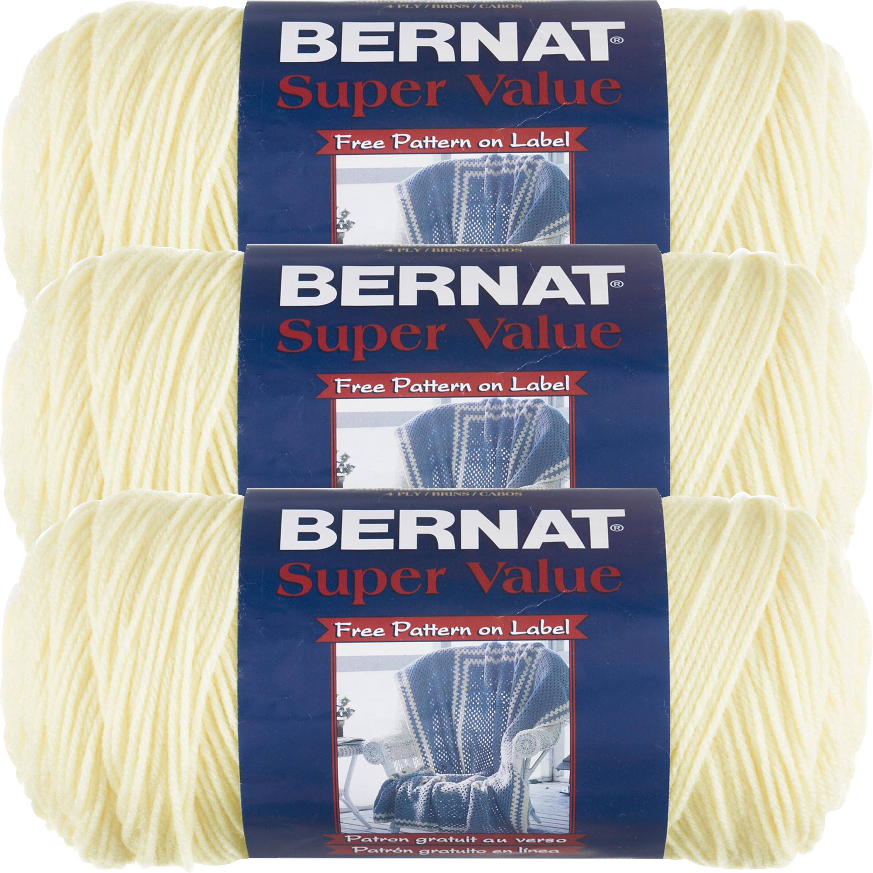 SPINRITE Bernat Super Value Solid Yarn-Natural, Multipack Of 3