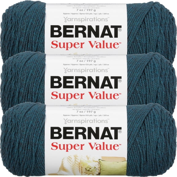 Bernat Super Value Solid Yarn-Teal Heather, Multipack Of 3