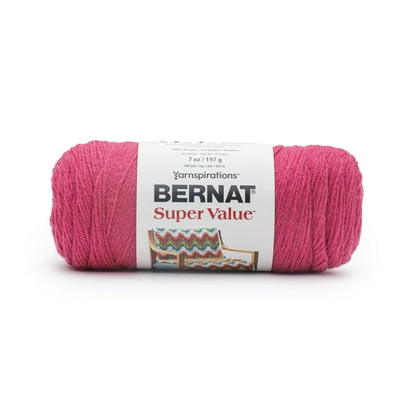 Bernat Super Value, 4 Worsted (Medium) Acrylic Yarn, Tulip Pink 7oz/197g 440 Yards