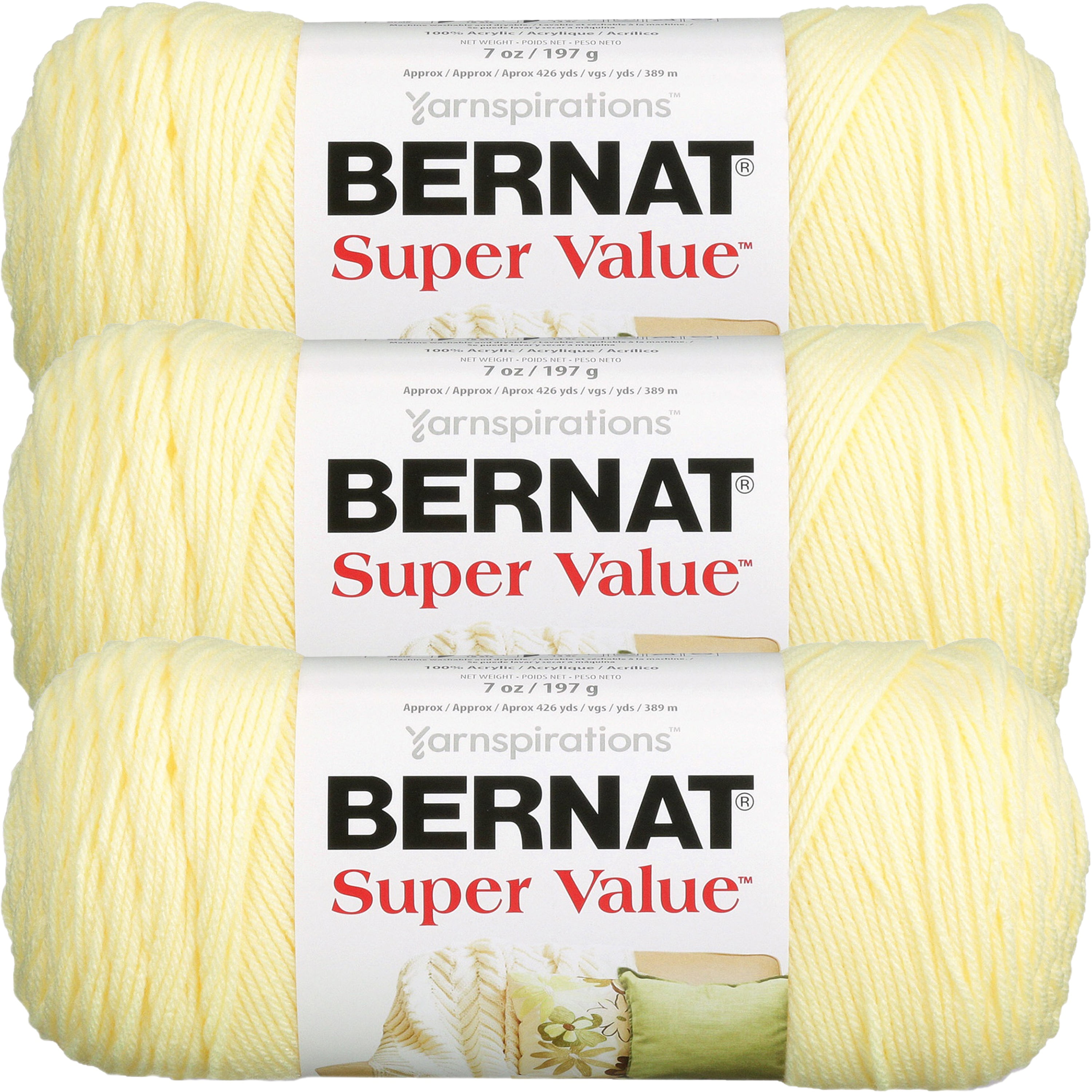 Bernat Super Value Solid Yarn -Yellow, Multipack Of 3