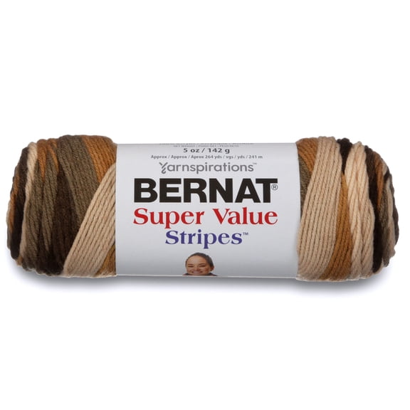 Bernat Super Value Stripes 5 oz Worsted Acrylic Self-Striping Yarn, 264 Yards