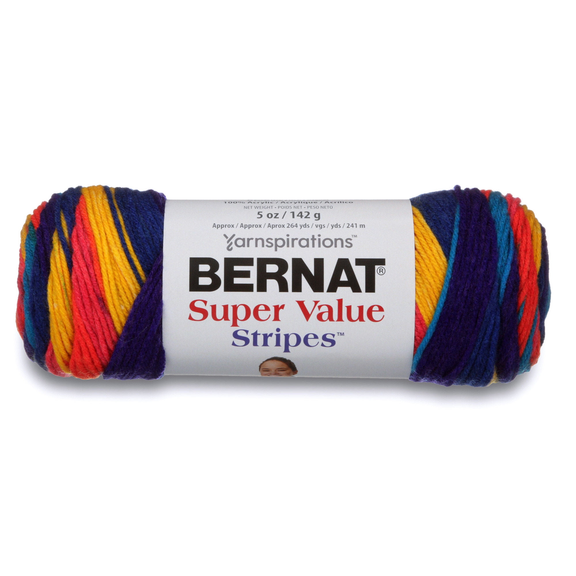 Bernat Super Value Stripes 4 Medium Acrylic Yarn, Wild Berry Stripes  5oz/142g, 264 Yards 