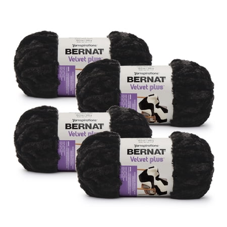 Bernat® Velvet Plus™ #6 Super Bulky Polyester Yarn, Blackbird 10.5oz/300g, 78 Yards (4 Pack)