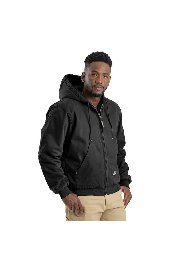 Men's Heartland Washed Duck Hooded Work Jacket, Medium Regular, Black