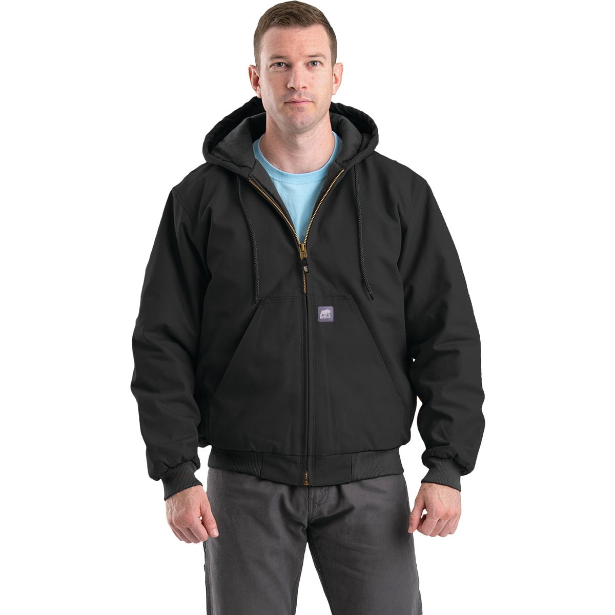Berne Men's Heritage Hooded Jacket, Large Regular, Black — Residential Use, Standard Application